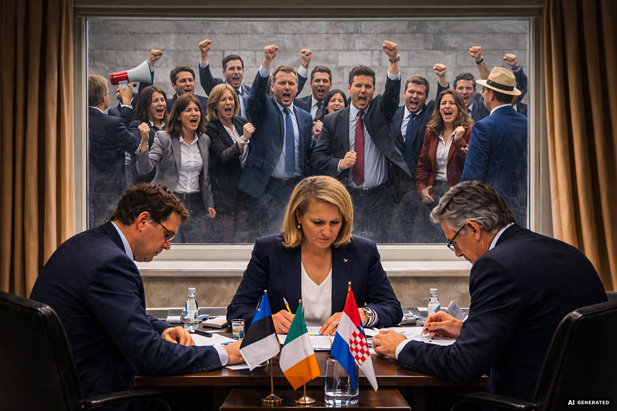 Illustrative example of the same (fictional) informal trilogue – with greater resources deployed to refine arguments “outside the house”, while the decision is taken “inside the house”.